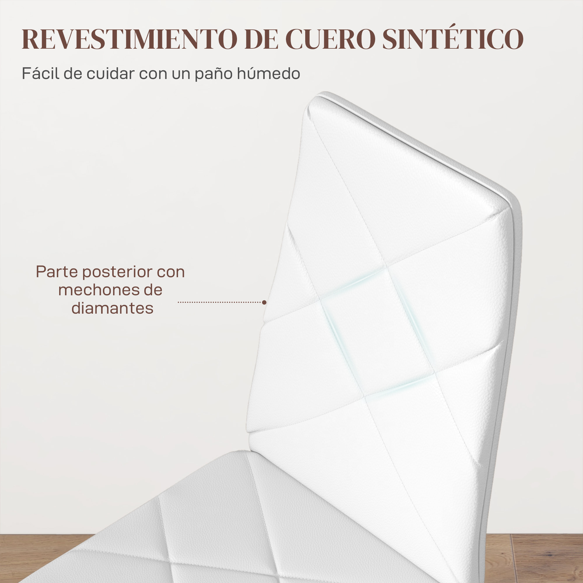 Pack de 6 Sillas de Comedor, Sillas de Cocina Modernas, Tapizadas de Cuero Sintético, Respaldo Alto, Asiento Acolchado, Patas de Acero, Blanco
