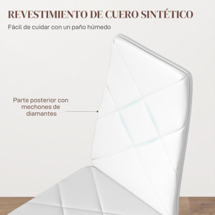 Pack de 6 Sillas de Comedor, Sillas de Cocina Modernas, Tapizadas de Cuero Sintético, Respaldo Alto, Asiento Acolchado, Patas de Acero, Blanco