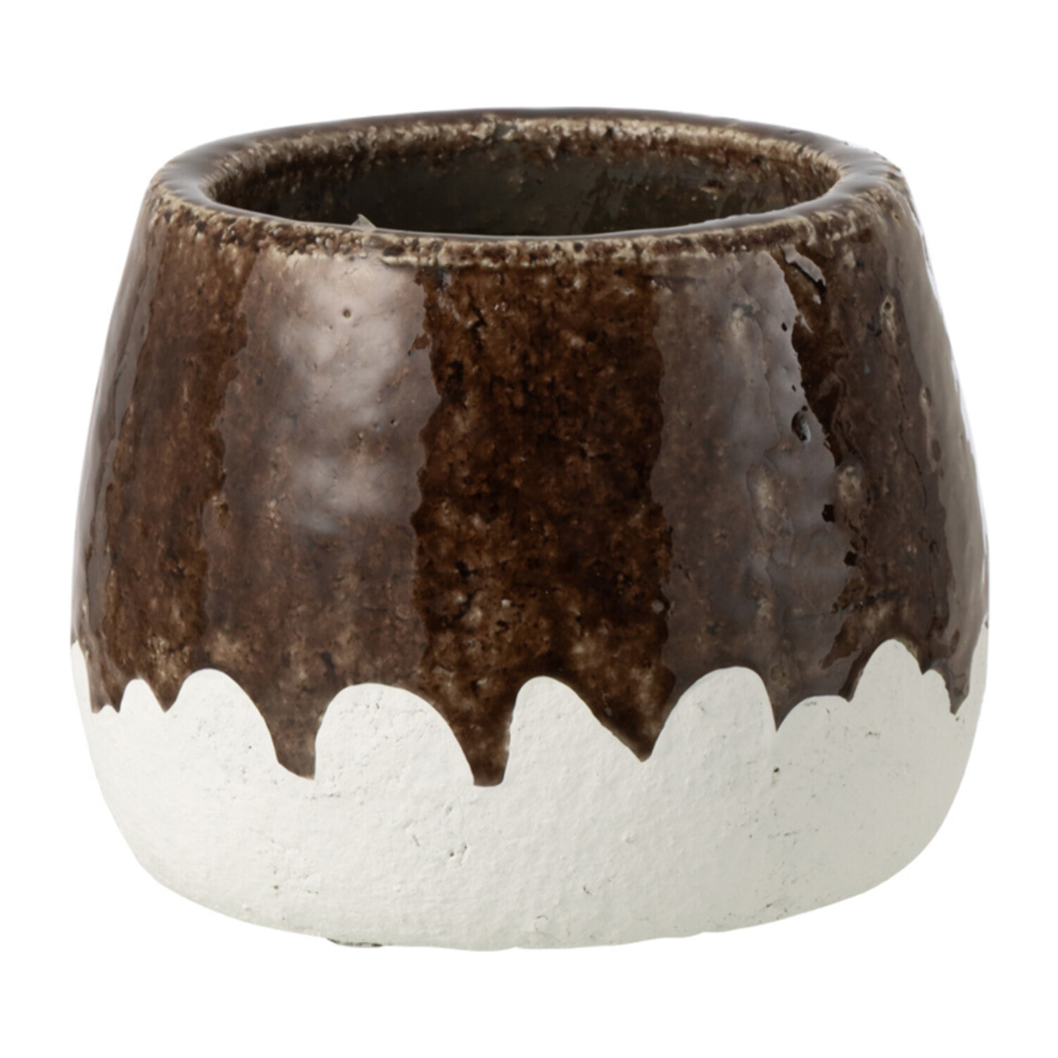 J-Line Cache-pot 2 parties - céramique - blanc/marron foncé - medium