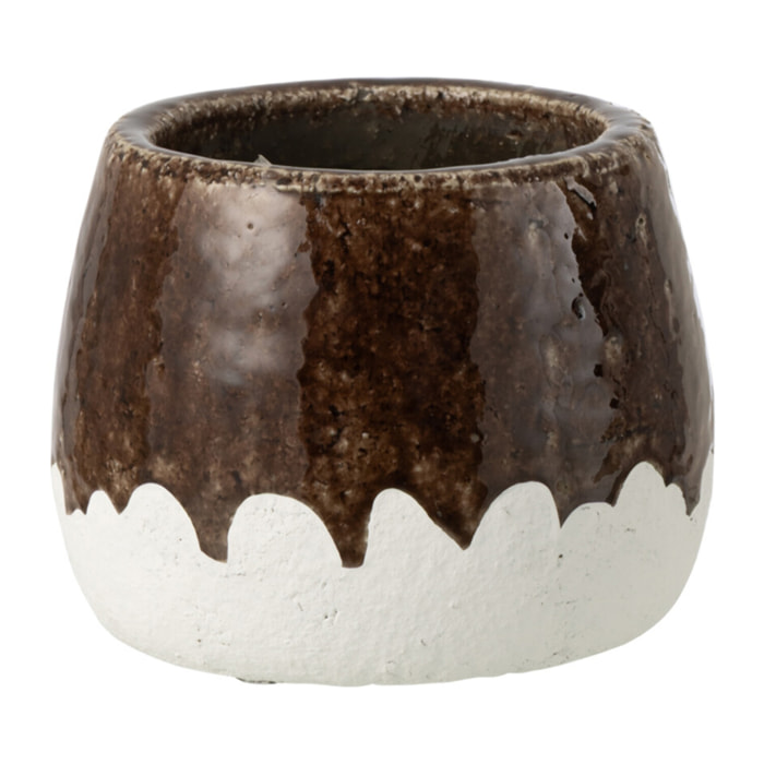 J-Line Cache-pot 2 parties - céramique - blanc/marron foncé - medium