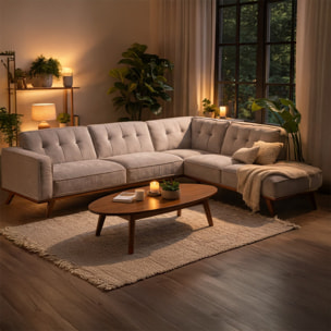 KINSALE Canapé angle design en tissu gris 5/6 places