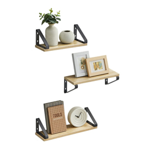 Set di 3 Mensole Sospese Sonoma in Acciaio e Legno