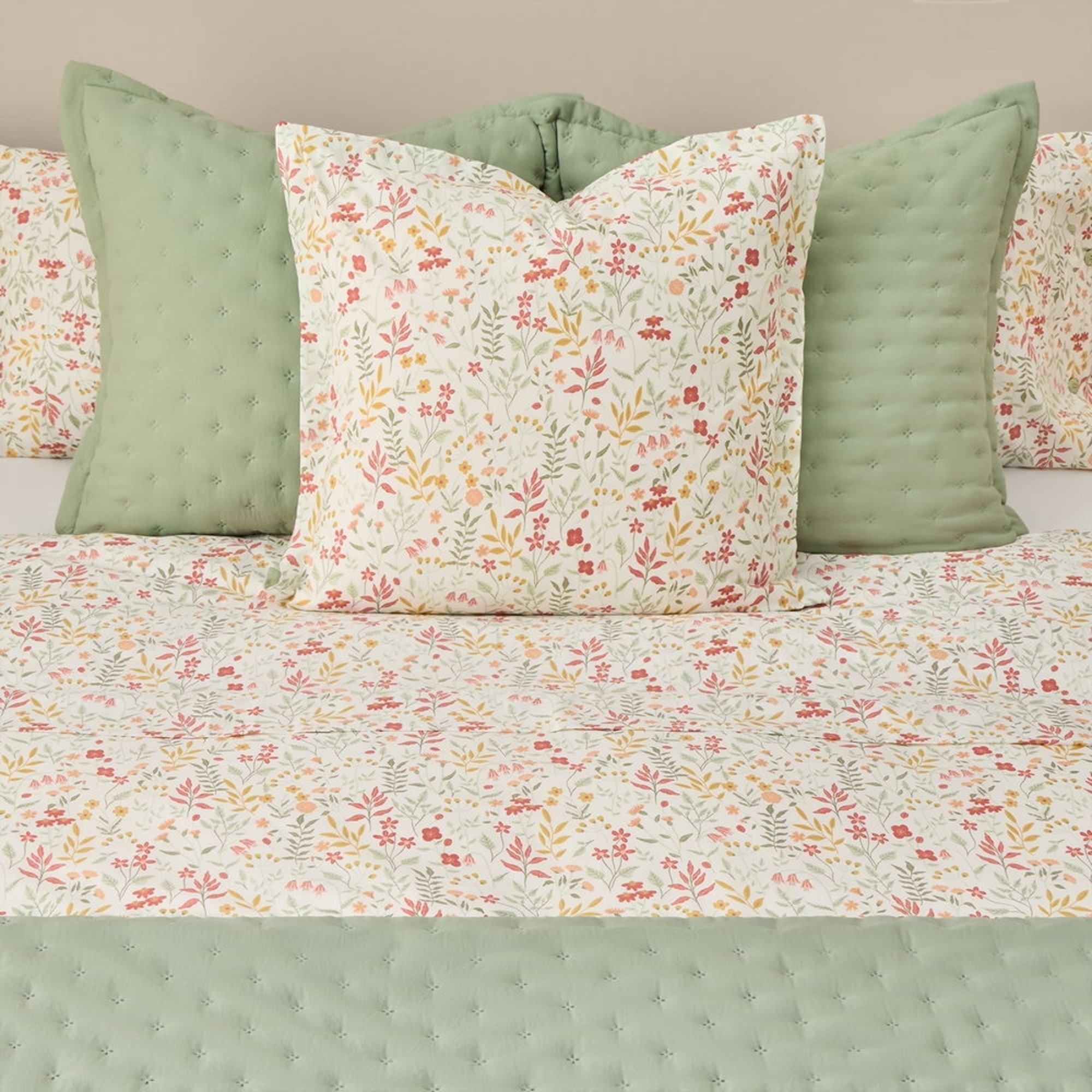 Funda nórdica de algodón percal 180 hilos flores Ferdu color verde 100% Algodón percal
