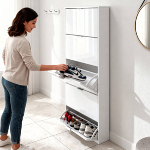 Scarpiera Armadio con 5 Ante Ribaltabili in Legno, Mobile Porta Scarpe Scaffale Mensola Organizzatore per Casa, Ingresso 70×17×180 Cm Bianco Lucido