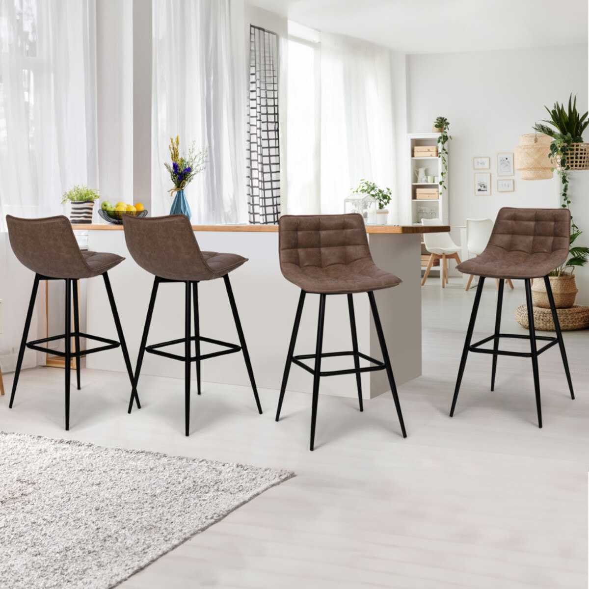 Tabourets de bar Irina simili marron - lot de 4