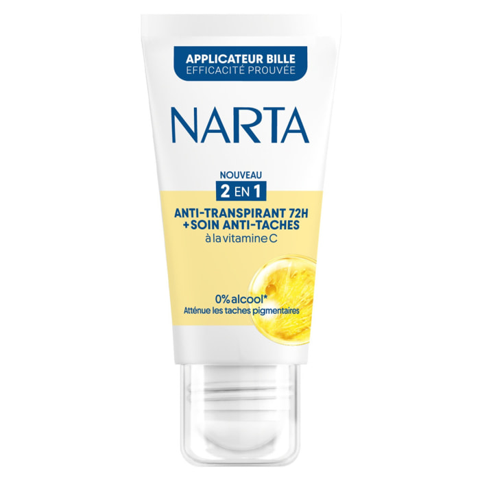 Narta Tube Roll-On Anti-Transpirant 72H + Soin Anti-Taches à la Vitamine C 50ml