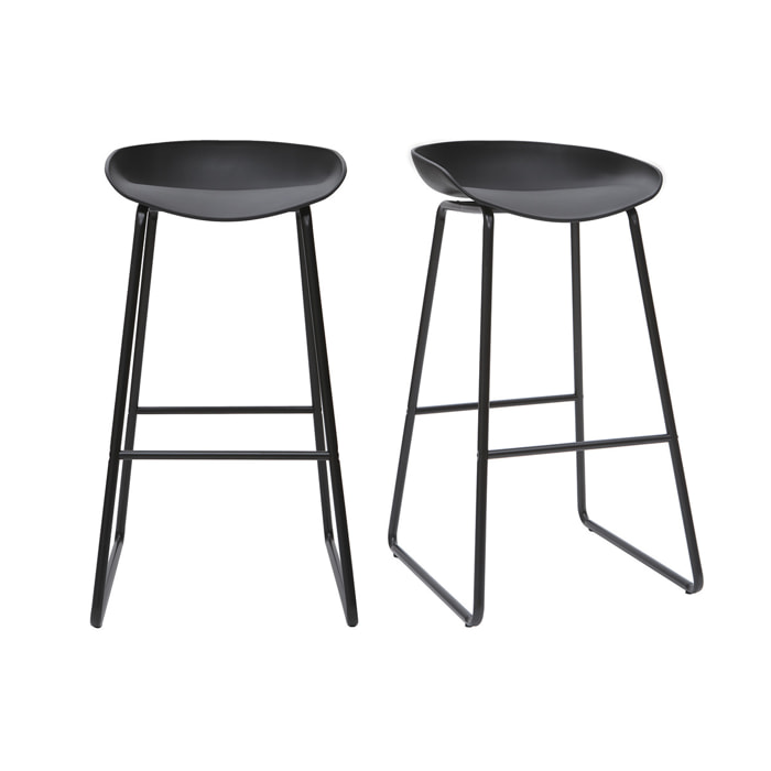 Tabourets de bar design noirs H75 cm (lot de 2) PEBBLE