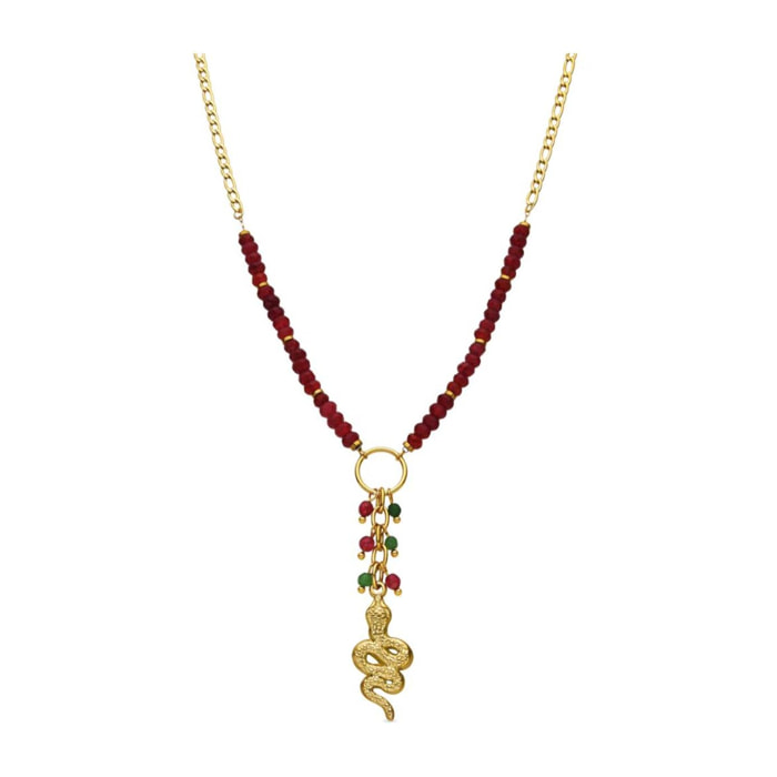 Collar con Cristal Rojo acabado oro 18k