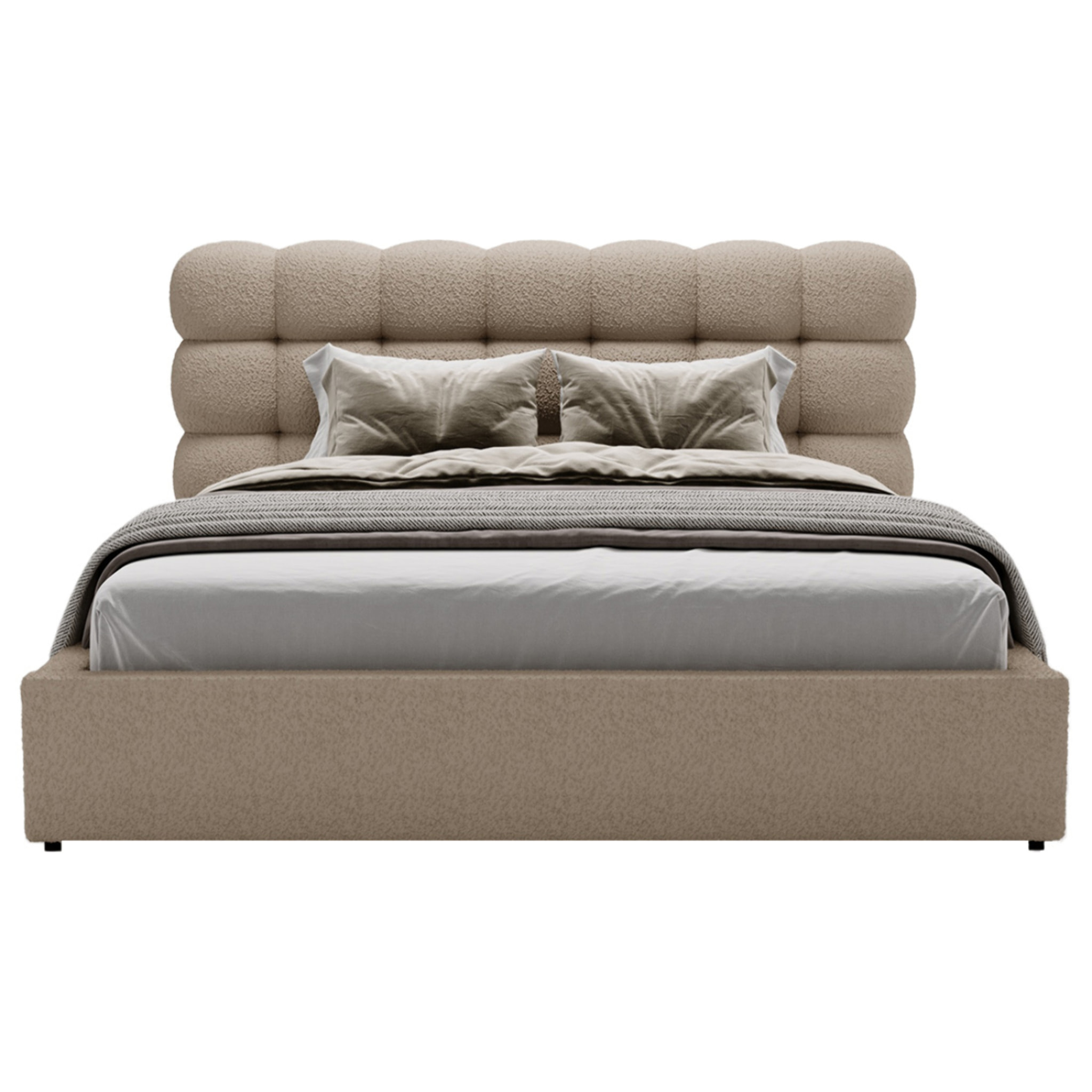 Lotus - lit coffre - 160x200 cm - sommier inclus - en tissu bouclette - Taupe