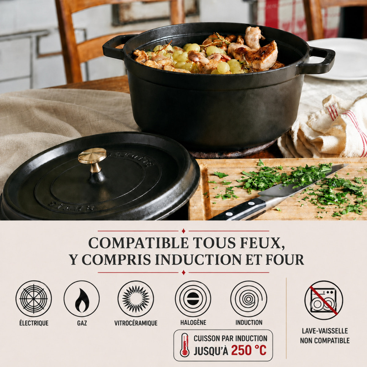 Cocotte en fonte, Rond(e), Sauge
