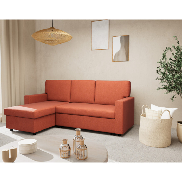 Meiya - canapé d'angle réversible 4 places convertible avec coffre en tissu - Terracotta