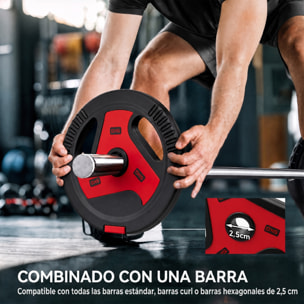 Juego de Discos de Pesas de 4 Piezas, Agujero Ø25 mm, Total 15 kg, 2x5kg, 2x2,5kg, de PP, Placas de Pesas con Agarres, para Mancuernas y Barras, para Casa, Gimnasio, Negro y Rojo