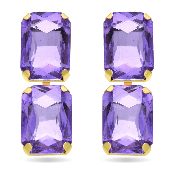 Pendientes de Cristal Morado acabados en oro amarillo de 18k