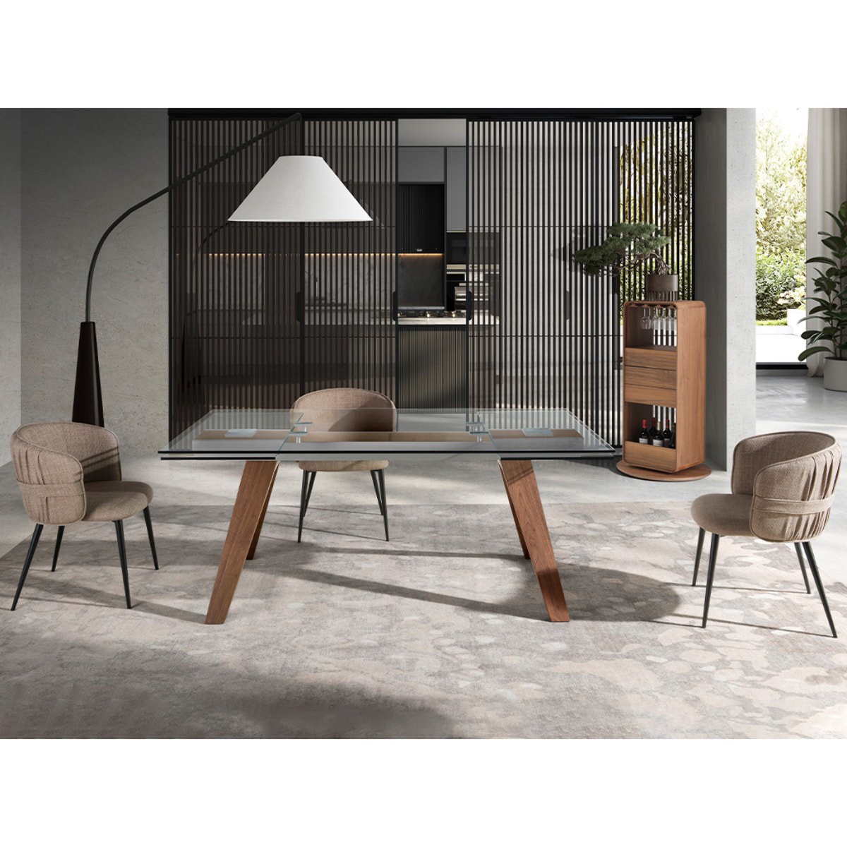 Mesa comedor extensible rectangular con tapa de cristal templado 180x100x76cm