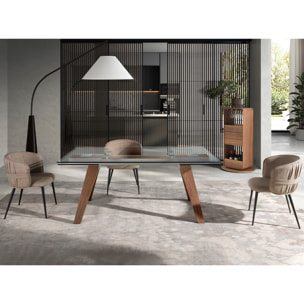 Mesa comedor extensible rectangular con tapa de cristal templado 180x100x76cm
