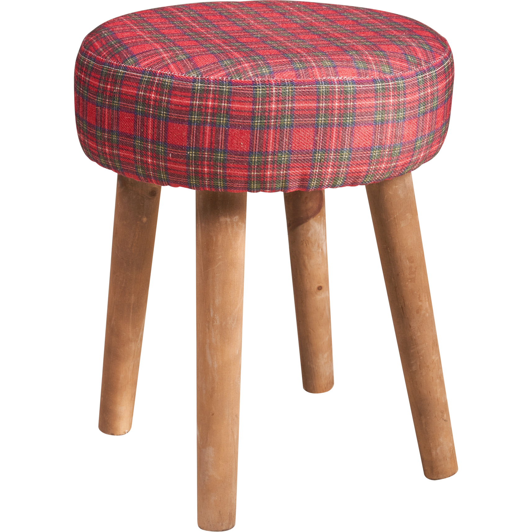 MACKENZIE - SGABELLO BASSO TONDO TARTAN ROSSO BLEACHED - misura: 40X40X39 cm