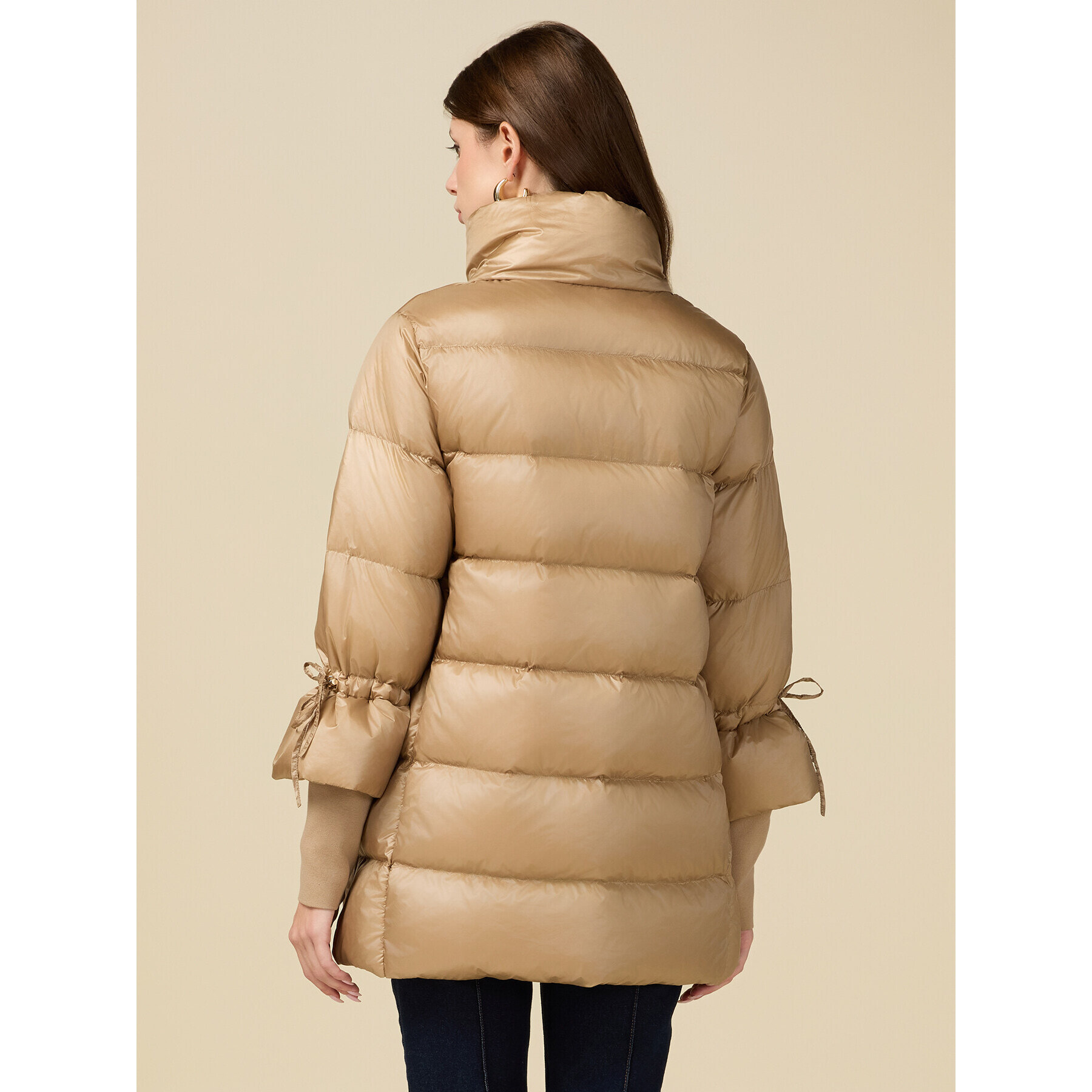 Oltre - Midi down jacket in real feather - Beige