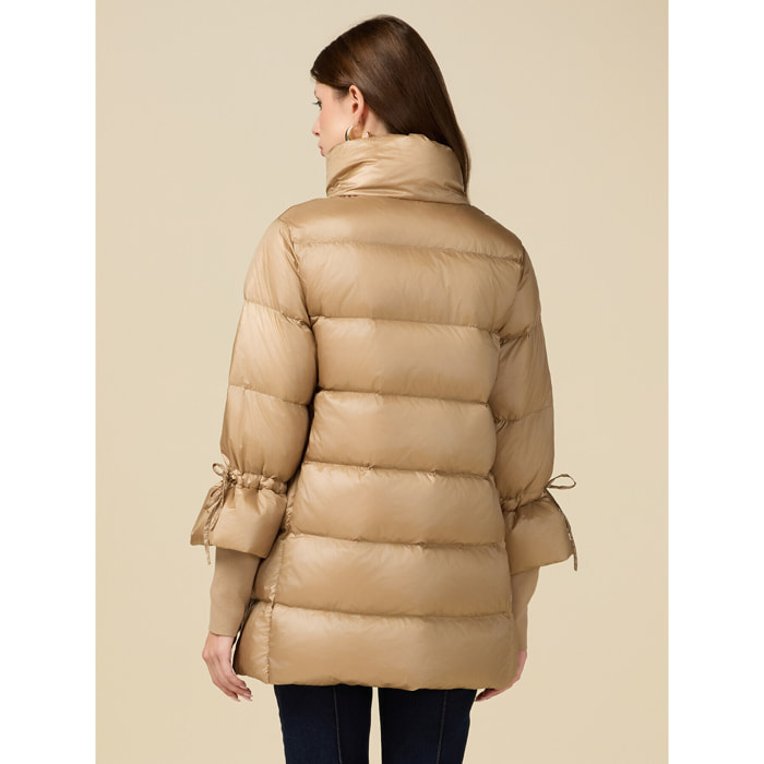 Oltre - Midi down jacket in real feather - Beige