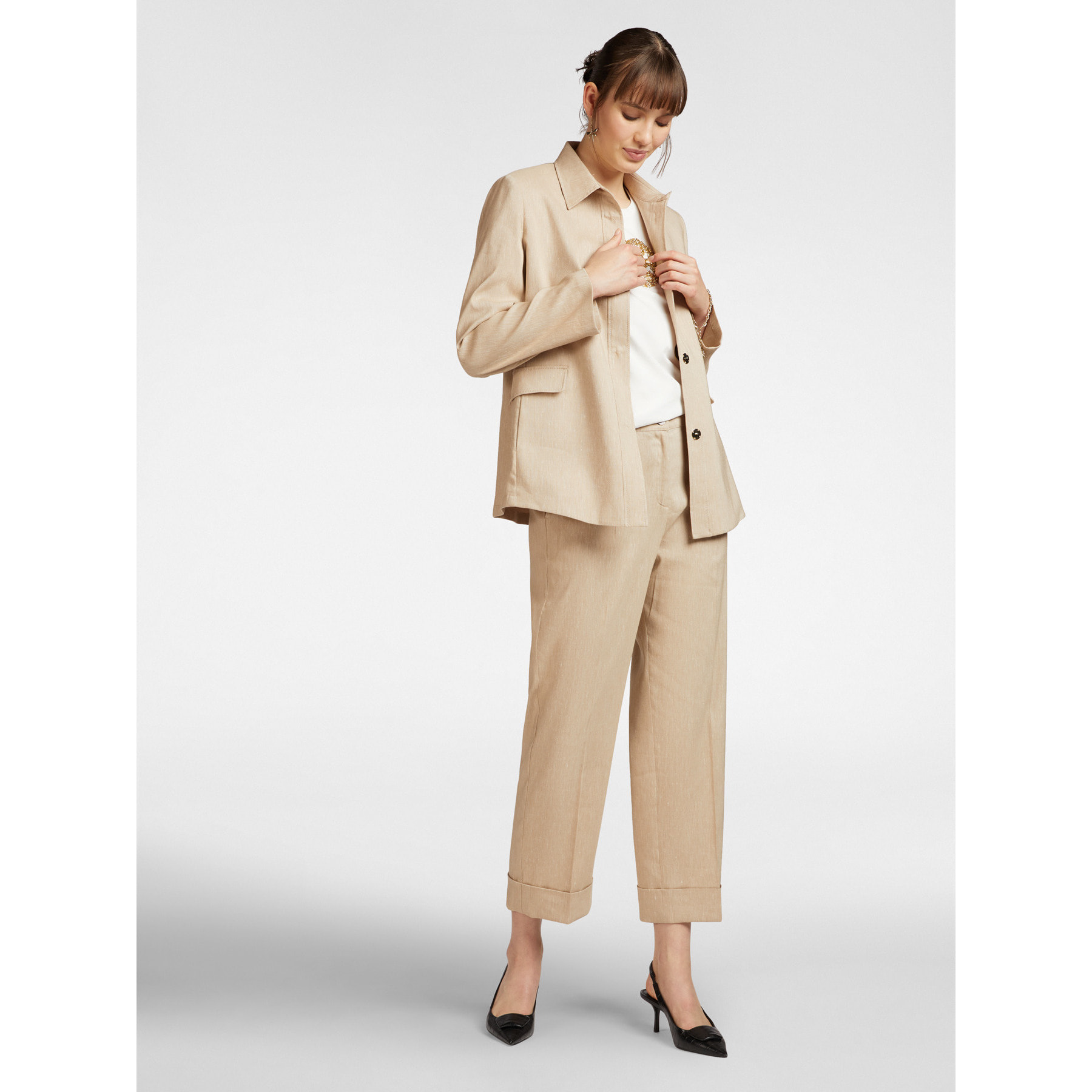 Elena Mirò - Giacca camicia in misto lino - Beige