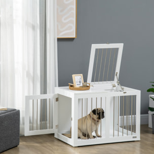 Jaula para Perros Medianos 2 en 1 Mesa Auxiliar Estilo Moderno con 2 Puertas con Pestillo y Estructura de Acero Inoxidable Casa para Perros 80x50x56,5 cm Blanco