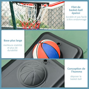 Panier de Basket-Ball sur pied avec poteau panneau, base de lestage sur roulettes hauteur réglable 1,9 - 2,5 m noir blanc