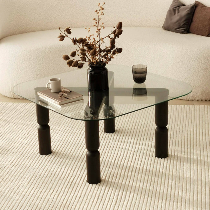 Tavolino da salotto Gran, Tavolo basso da caffè, Portariviste per divano, Ripiano da soggiorno, 80x80h40 cm, Antracite e Trasparente