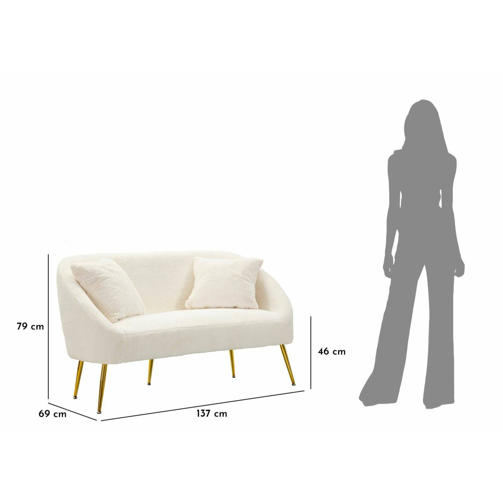 Divano fisso 2 posti Pittari, Sofà dritto, Divanetto per salotto, Poltrona matrimoniale, 137x69 h79 cm, Bianco e Oro