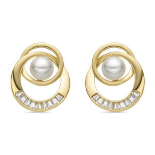 Pendientes con Perla Blanca acabado oro 18k