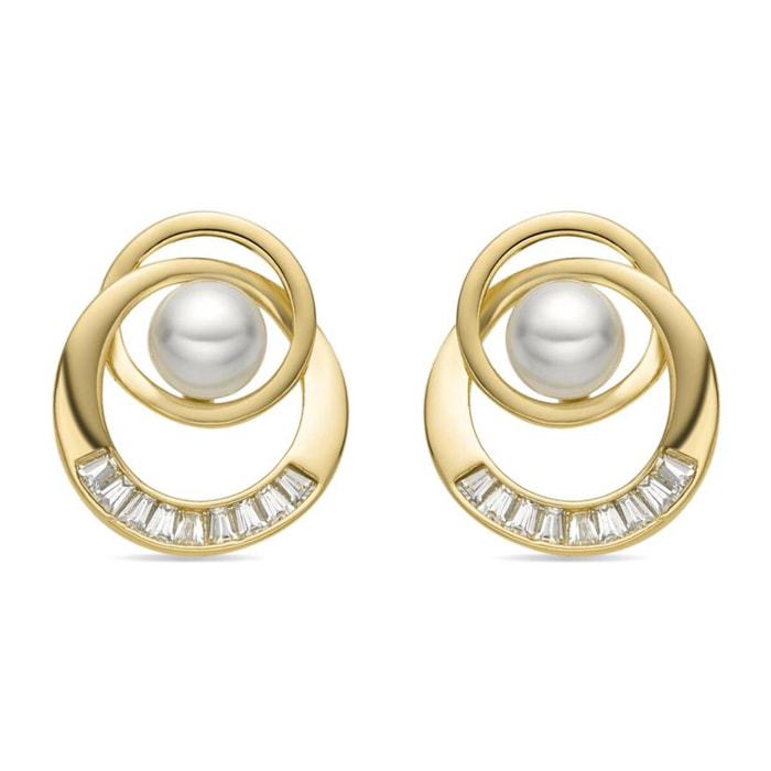 Pendientes con Perla Blanca acabado oro 18k