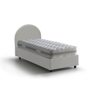 Letto singolo Ginevra, Letto contenitore con rivestimento in ecopelle, 100% Made in Italy, Apertura frontale, adatto per materasso Cm 80x190, Bianco