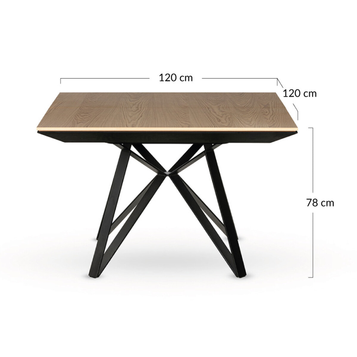 Belize - table à manger carrée extensible - effet bois et métal - 4 à 8 personnes - Noir / Bois