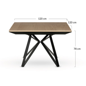 Belize - table à manger carrée extensible - effet bois et métal - 4 à 8 personnes - Noir / Bois
