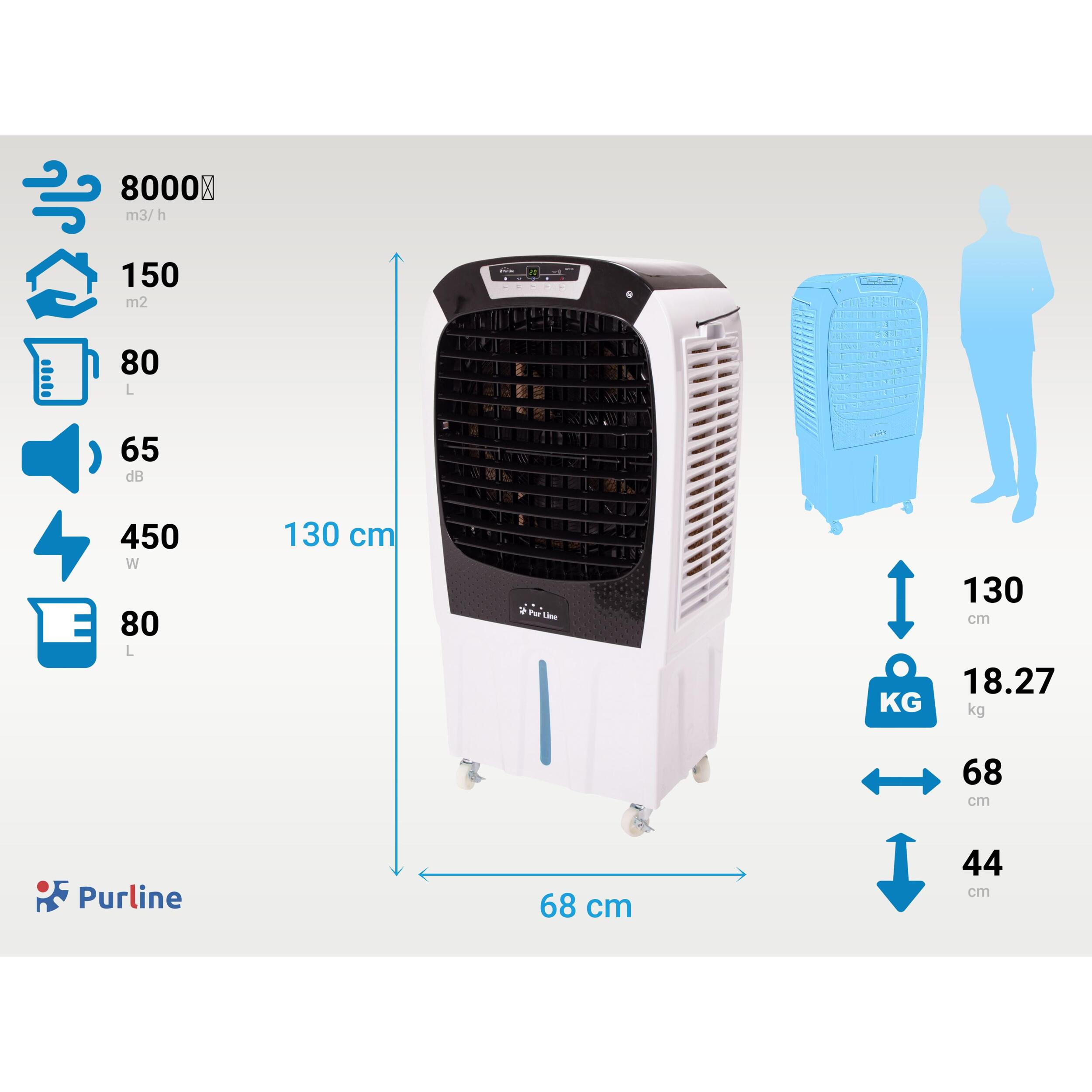Climatizador evaporativo gran caudal con mando a distancia y ruedas RAFY 195 PURLINE