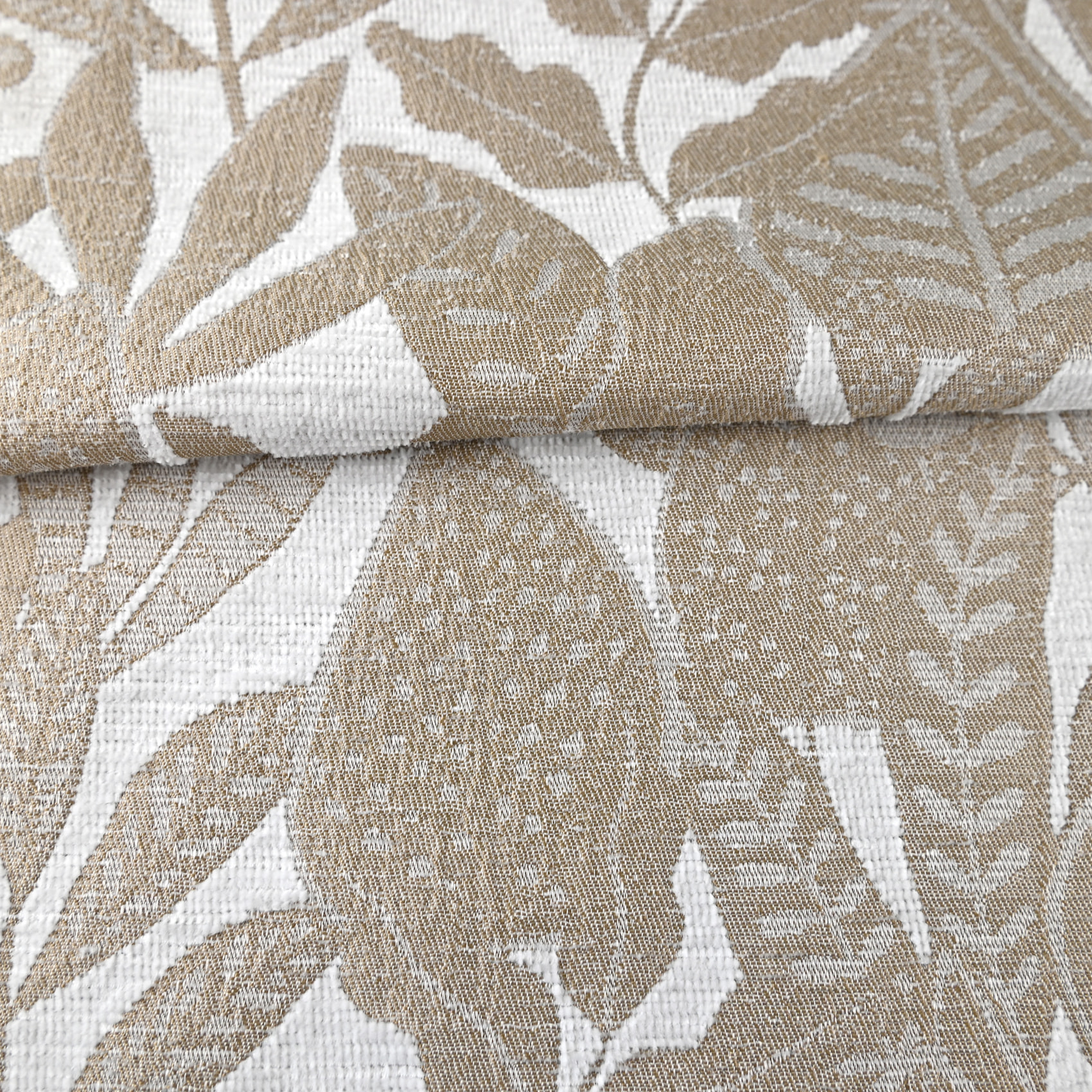 Rideau jacquard chenille à motif feuilles tamisant - Blanc