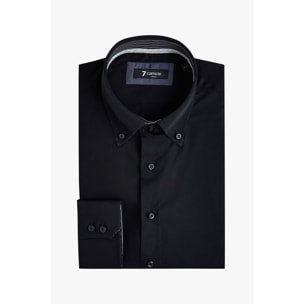 Camicia Uomo 2 Bottoni Button Down Slim Satin Unito Nero