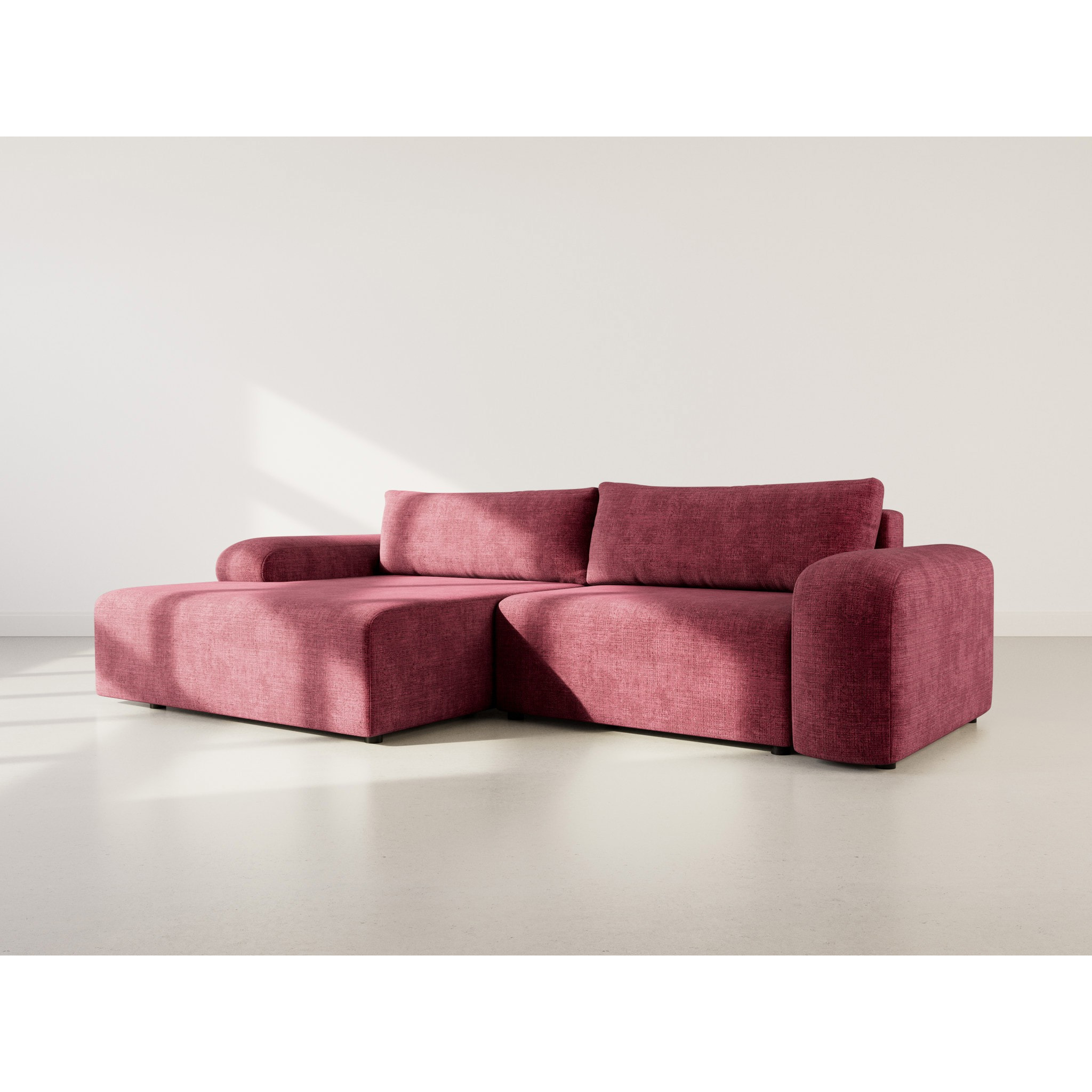 Rebecca - canapé d'angle gauche 4 places convertible avec coffre en velours texturé - Prune