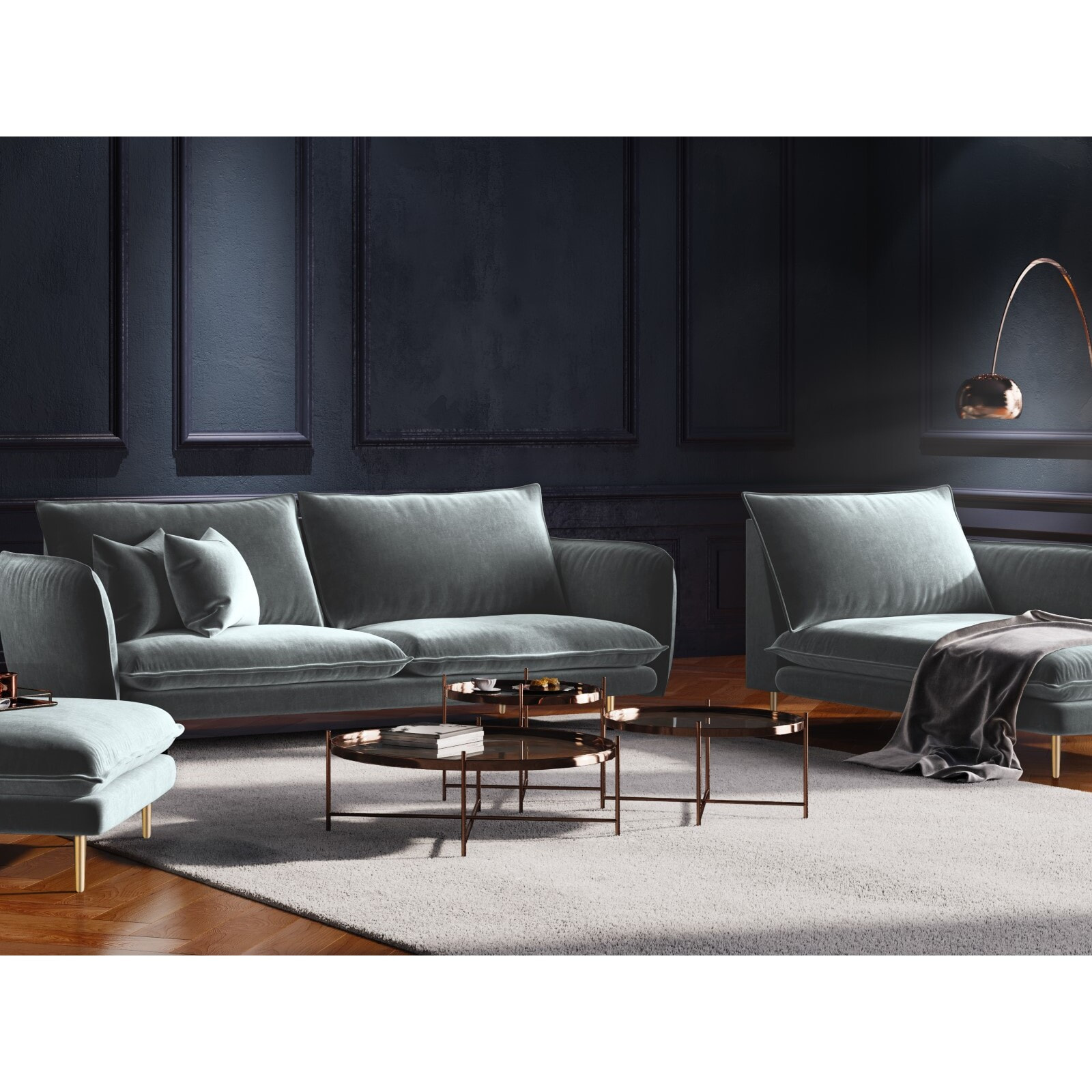 Méridienne droite "Vienna" en velours gris clair