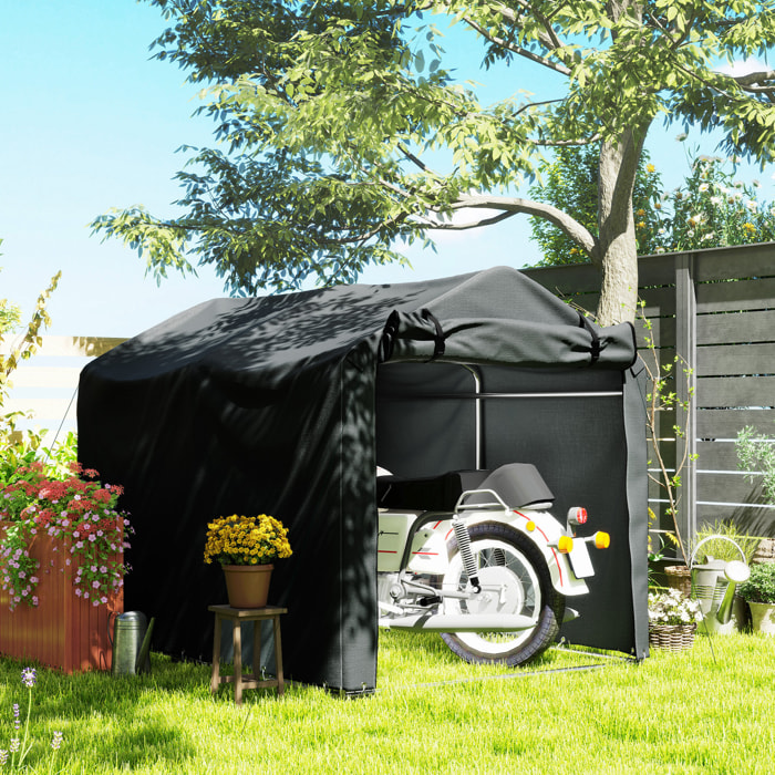 Carpa de Jardín Exterior para Herramientas Bicicletas 2,2x1,57x1,65 m, Cobertizo Exterior con Puerta Desmontable con Cremallera, Impermeable, Anti-UV, Garaje Portátil, Gris Oscuro