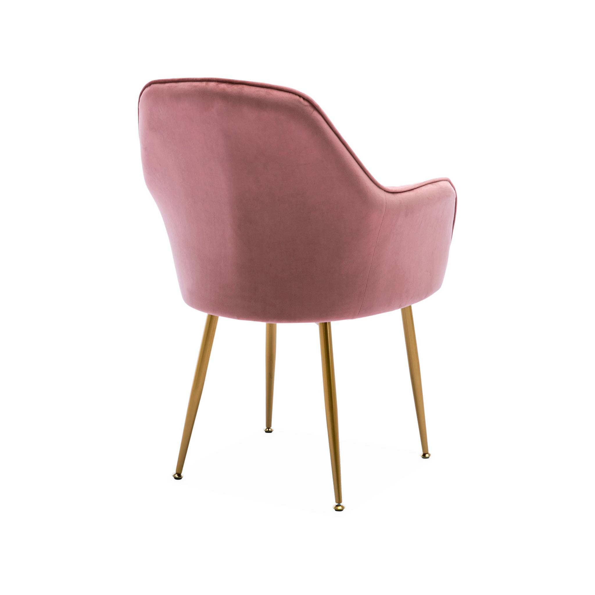 Lot de 4 fauteuils en velours vieux rose et pieds en métal noir. Shella L 57 x P 59 x H 84.5