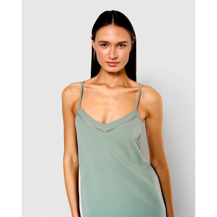 Camisón corto tirantes vainica verde azulado