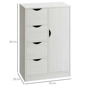 Armario de Salón Aparador Auxiliar con 4 Cajones 1 Puerta y Estante Interior Mueble de Almacenaje Multiusos para Baño Dormitorio Comedor 54x29x83 cm Blanco con Grano de Madera