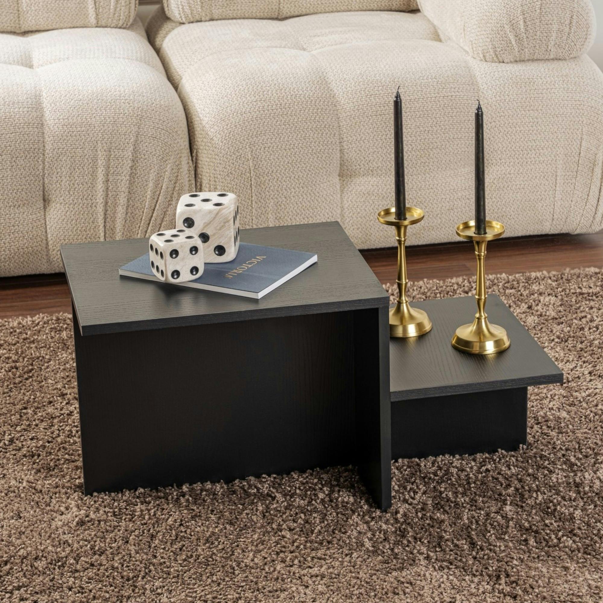 Table basse moderne effet bois noir - 2 niveaux MARFA
