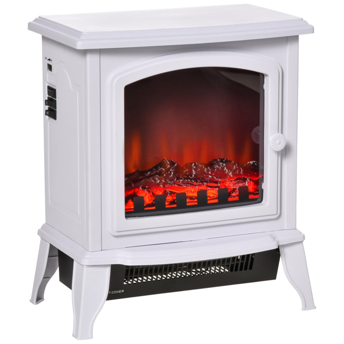 Chimenea Eléctrica Portátil 1000/2000W con Llama Simulada Termostato Ajustable y Protección Sobrecalentamiento para Salas de hasta 25m² 36,5x24x45,5 cm Blanco