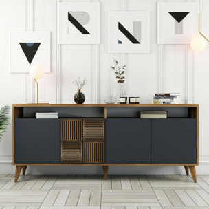 Consolle Jole, Credenza da soggiorno, Armadio basso per TV, Base parete attrezzata, 180x35 h79 cm, Noce e Antracite