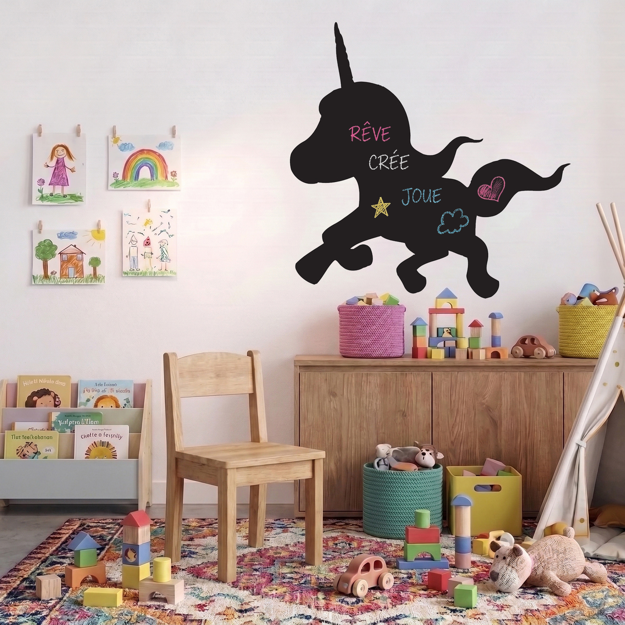 Sticker ardoise tableau noir - stickers muraux adhésif effaçable - LICORNE