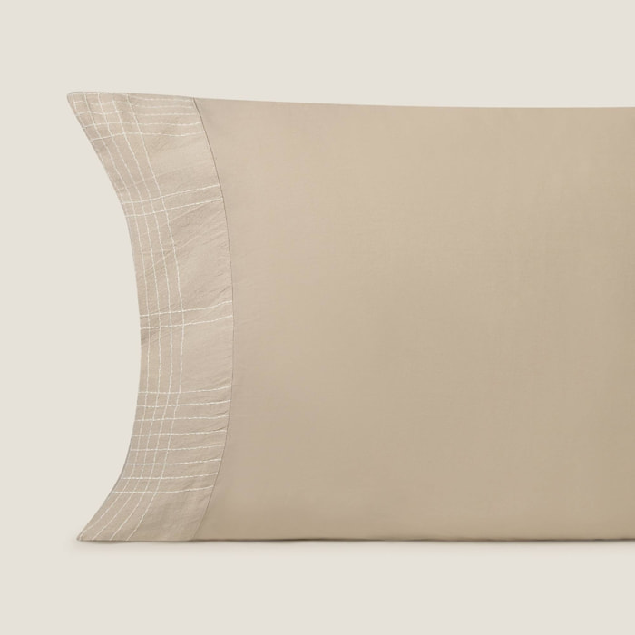 Funda de almohada algodón 180 hilos textura Ritcuad color marron beige 100% Algodón