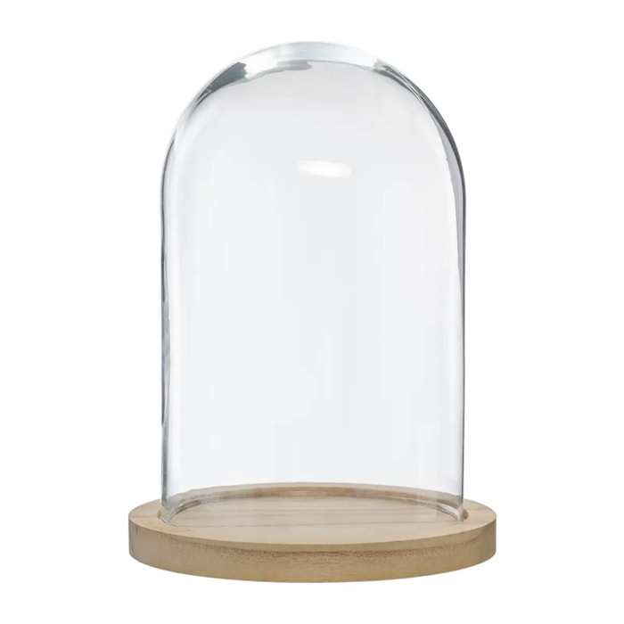 Cloche verre et bois H26cm