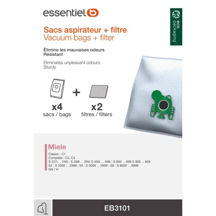 Sac aspirateur ESSENTIELB EB3101 compatible MIELE GN