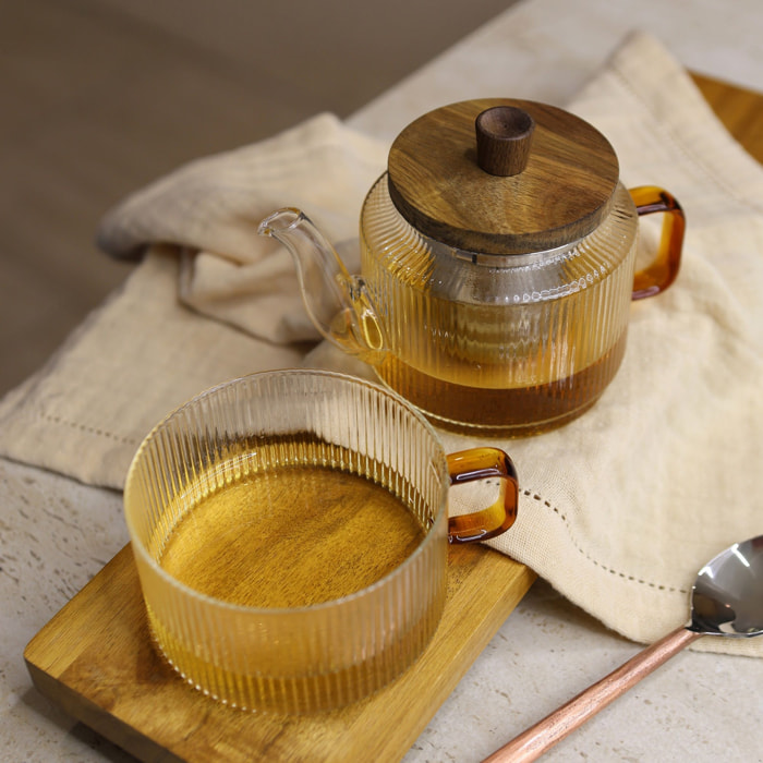 Théière en verre et anse ambre 400ml et tasse assortie 25cl KARL