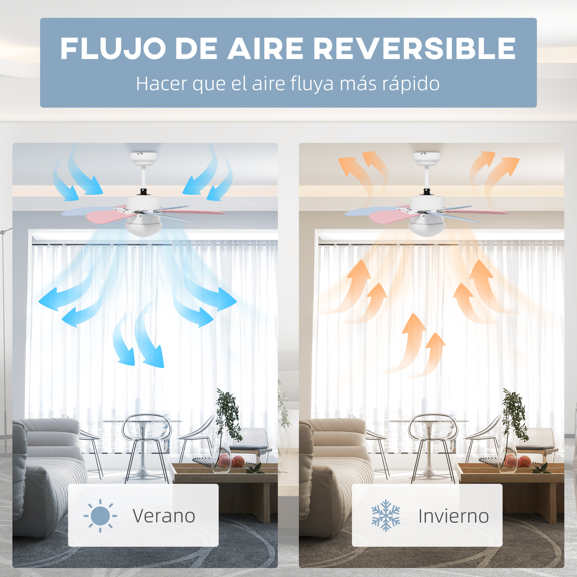 Ventilador de Techo con Luz 34W Ø82,5 cm Motor DC Ventilador de Techo Silencioso con 6 Aspas Reversibles Mando a Distancia 6 Velocidades y Temporizador para Dormitorio Salón Multicolor